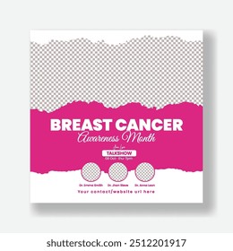 Modern Breast Cancer Awareness social media post, banner and website banner, promotional ads template and womens day feminism background design