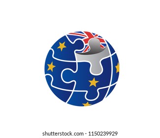 Modern Brexit Globe Puzzle Logo Illustration In Isolated White Background