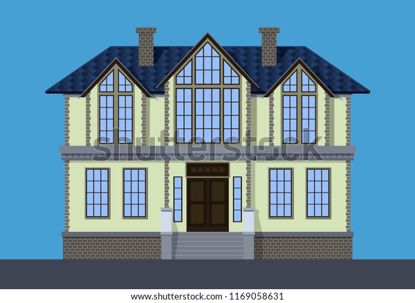 Modern Brick Cottage Painted Beige Decorated Stock Vector Royalty