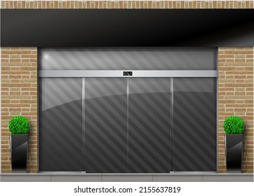 Modern brick entrance with glass sliding door
