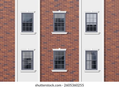 modern brick house facade exterior with windows vector illustration