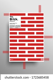 Modern bricks background design, layout for posters, banners, magazines etc. Designed in A4 fromat with red color for pages and books. Trendy flat digital illustration with elements. Eps 10 vector