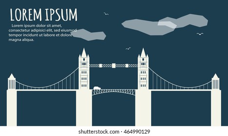 Modern bridge facade banner. Minimalistic banner. Abstract minimal style architecture background. Bridge landscape concept illustration. Retro colors stylization