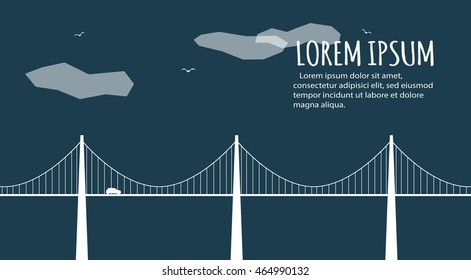 Modern bridge facade banner. Minimalistic banner. Abstract minimal style architecture background. Bridge landscape concept illustration. Retro colors stylization