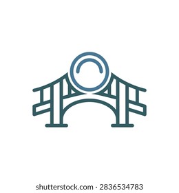 Modern bridge icon with central circular sun.
