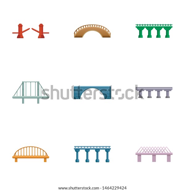 Modern bridge\
icon set. Cartoon set of 9 modern bridge vector icons for web\
design isolated on white\
background