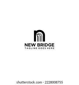 Modern bridge logo design minimalist black and white letter n graphic symbol