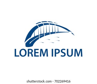 modern bridge logo, simple outlines, illustration design, isolated on white background.