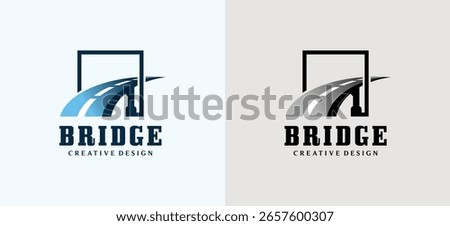 Modern bridge logo vector design in box symbol, creative illustration
