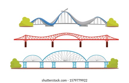 Modern Bridges Collection, Urban Architecture Design Element Vector Illustration