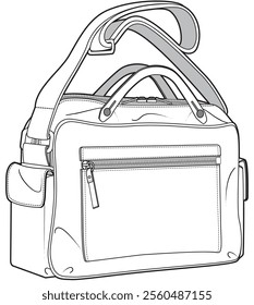 Modern briefcase flat sketch vector illustration technical cad drawing template