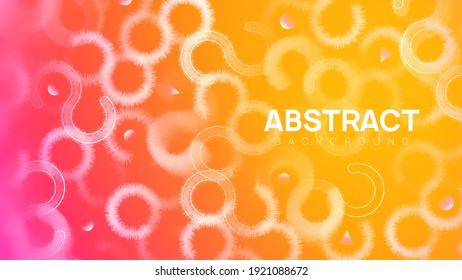Modern bright abstract background. Fluffy, furry wavy shapes, flow banner, brochure, web page on a orange-red backdrop. Trendy colorful gradients. Minimalistic horizontal vector illustration.