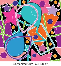 Modern bright abstract geometric seamless pattern background wallpaper with colorful geometrical tiled figures, shapes, stars, circles,hexagons and stylish ornaments.Vector trendy texture for textile