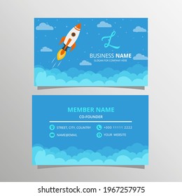 Modern Bright Blue Business Card Template With Sky and Rocket