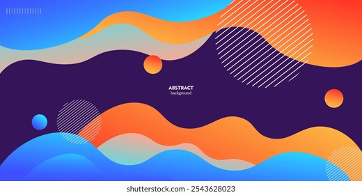 Modern bright blue and orange geometric business banner design. Creative banner design with wave shape as template. Simple horizontal banner on purple background. Eps10