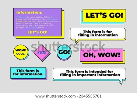 Modern bright chat baloon or chat bubble set, colorful memphis sale information banner pack