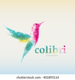 Modern bright colored triangular hummingbirds. Vector logo 