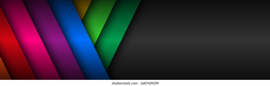 Moderne, helle Vektorillustration-Kopfzeile. Lebhafte Überlappungsstreifen mit Leerraum für Ihr Logo. Rosa, grüne, violette, blaue und rote Schräglinien