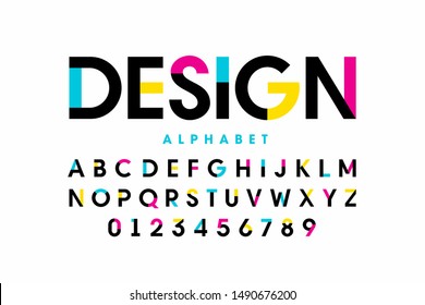 Modern bright colorful font design, alphabet letters and numbers, vector illustration