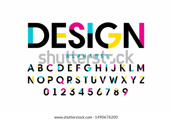 モダンな明るいカラフルフォントデザイン アルファベットと数字 ベクターイラスト のベクター画像素材 ロイヤリティフリー