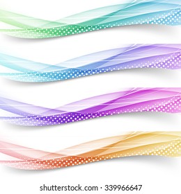 Modern bright colorful futuristic pattern headers - stream flow lines with particles. Vector illustration