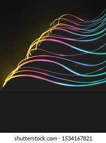 modern bright colorful neon light curve line dark setting 