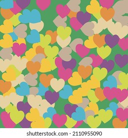 Modern Bright Colorful Ornamental Fabrics. Orange Green Light Saint Valentine Art Illustration. Blue Pastel Romantic Wedding Art Background. Beige Multicolor Hearts Love Confetti Vector Print.