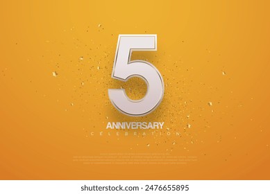 Diseño moderno y luminoso con el número 5 en blanco para celebrar el aniversario. Diseño de Vectores en Premium para saludos, invitaciones a fiestas y publicaciones en redes sociales.