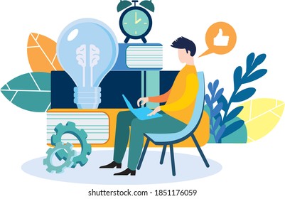 Modern bright flat design. Distance learning, online courses, home training, computer work.