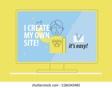 Modern bright flat vector illustration of man making website.