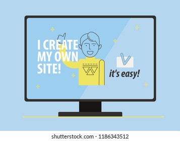 Modern bright flat vector illustration of man making website.