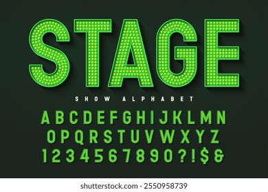 Modern bright lights alphabet design, cabaret, fairy LED lamps letters and numbers. Original design