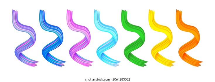 Modern Bright Liquid Curve Set Design Element Isolated on White Background. Creative Multicoloured Wave. Vector Fluid Brush Imitation.