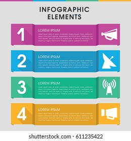 Modern broadcasting infographic template. infographic design with broadcasting icons includes satellite. can be used for presentation, diagram, annual report, web design. 