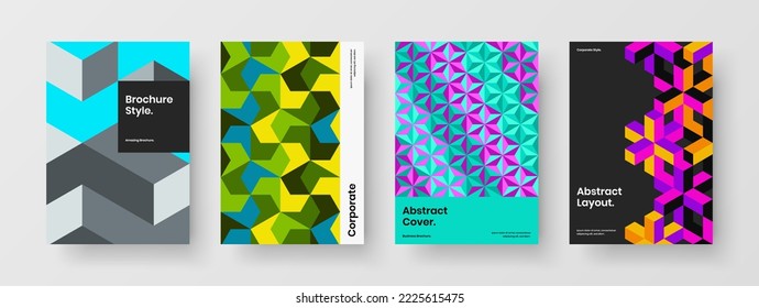 Modern brochure A4 design vector template set. Simple mosaic hexagons banner concept bundle.