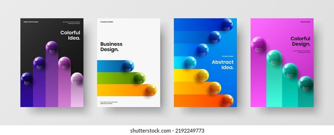 Modern brochure A4 vector design illustration bundle. Isolated realistic balls journal cover layout collection.