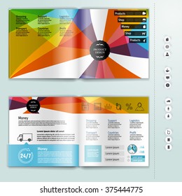 Modern brochure. Color application booklet template design for corporate identity with statistics and infographics. Cover layout and infographics. Business stationery.