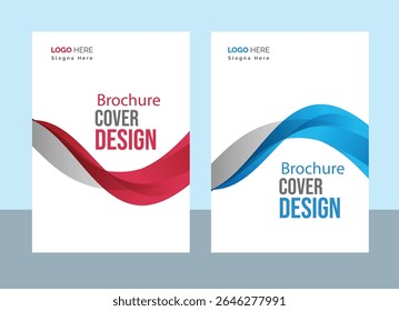 Modern Brochure Cover Design Template with Abstract Wave Shapes in Red and Blue Perfect for Business Presentations and Marketing Materials Two Variations