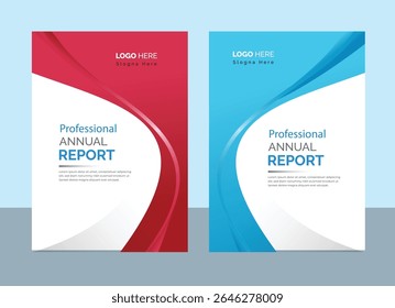 Modern Brochure Cover Design Template with Abstract Wave Shapes in Red and Blue Perfect for Business Presentations and Marketing Materials Two Variations