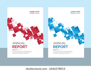 Modern Brochure Cover Design Template with Abstract Wave Shapes in Red and Blue Perfect for Business Presentations and Marketing Materials Two Variations