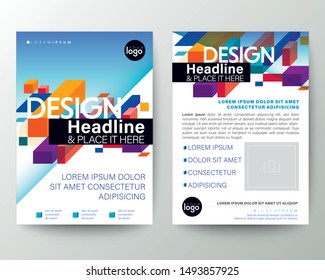 Modern brochure cover flyer poster design layout vector template. Colorful abstract isometric block in random size graphic element background.