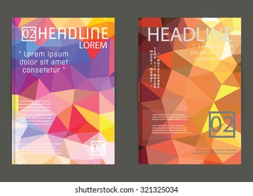 modern brochure cover and letterhead template low polygon geometric triangular pattern design for print,in A4 size