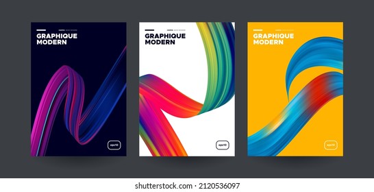 Modern brochure covers with Colorful 3d shapes. Vector illustration.