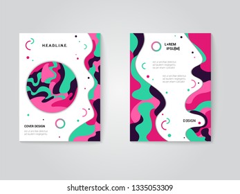 Modern brochure covers set, futuristic design with trendy colors. Abstract fluid colorful bubble shapes. Vector template  hipster style,design layout for banners presentations, flyers, posters.