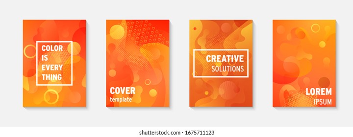 Modern brochure covers set, futuristic design. Abstract dynamic colored template minimal poster, flyer, hipster style, typography wallpaper. Fluid brochure design. Annual report, book cover template