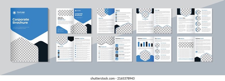 Modern brochure design, Business 16 page brochure template, Corporate brochure design, layout, Blue color