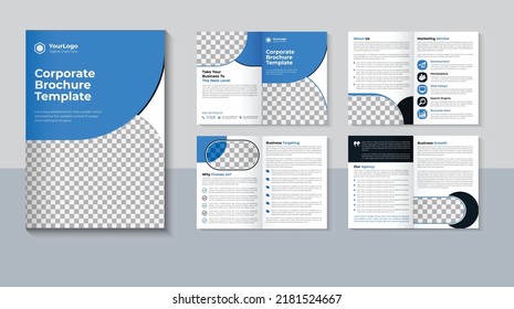 Modern brochure design, Company profile brochure design, Business 8 page brochure template, Corporate brochure, Flyer, Blue color, layout vector