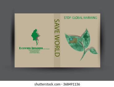 Modern Brochure design with country and map template.Myanmar flag with green leaf polygonal for magazine design.Paper for eyes style with message "Stop Global Warming"
