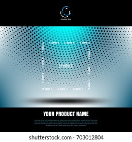 Modern brochure design with place for product, logo and description. Halftone - black dots with color transition - background with shadow