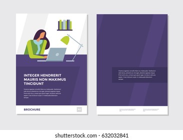 Modern brochure design. Template with businesswoman, abstract modern vector backgrounds. Layout for journal, book, brochure, booklet, leaflet, flyer, poster, postcard, headline, annual report.